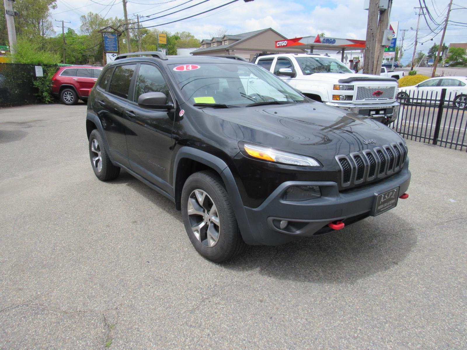2014 BLACK /Black Jeep Cherokee Trail Hawk (1C4PJMBS0EW) , Automatic transmission, located at 215 Milton St, Dedham, MA, 02026, (781) 329-5144, 42.241905, -71.157295 - This nice compact SUV is in excellent condition.Runs like new. All ASPI Motor Cars vehicles are fully serviced before they are delivered to assure the highest quality used vehicles. Comes with a 3/3 warranty included in the price. Call for details. Prices on all vehicles do not include $299.95 - Photo #0